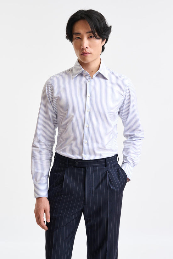 White-Blue Stripped 100% Cotton Twill Formal Shirt - Image 1