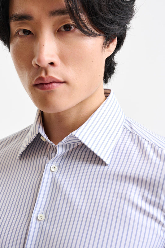 White-Blue Stripped 100% Cotton Twill Formal Shirt - Image 2