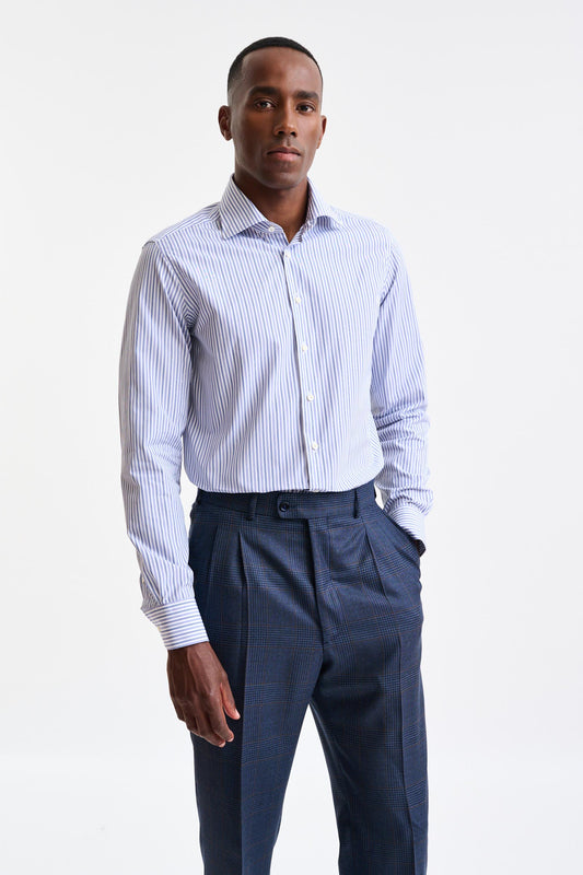 Blue & White Stripped 100% Cotton Poplin Formal Shirt - Image 1