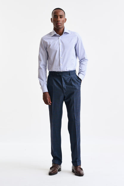 Blue & White Stripped 100% Cotton Poplin Formal Shirt - Image 3