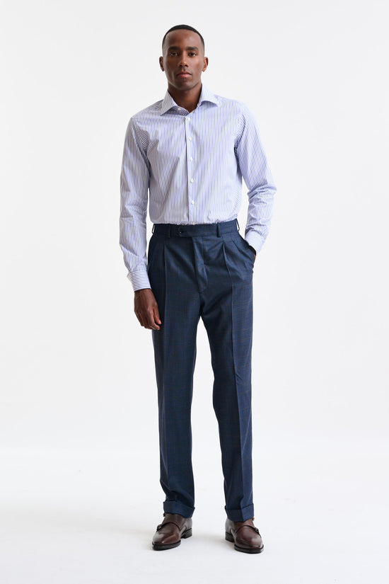 Blue & White Stripped 100% Cotton Poplin Formal Shirt - Image 3