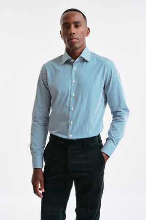 Green Stripped 100% Cotton Poplin Formal Shirt - Image 1
