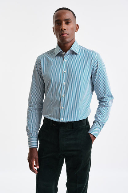 Green Stripped 100% Cotton Poplin Formal Shirt - Image 1