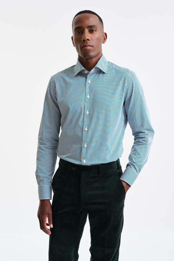 Green Stripped 100% Cotton Poplin Formal Shirt