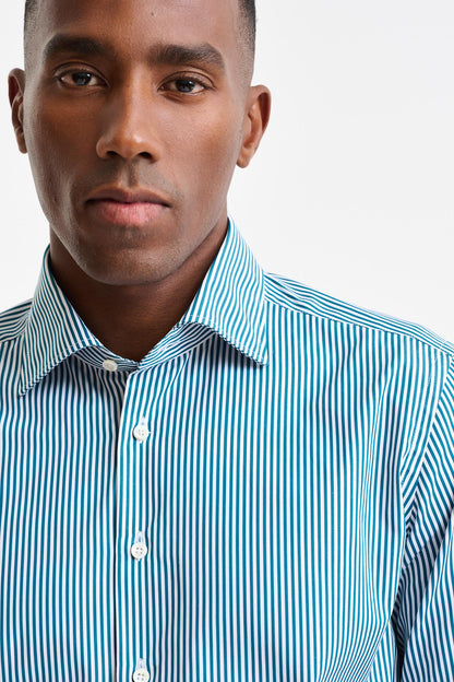 Green Stripped 100% Cotton Poplin Formal Shirt - Image 2
