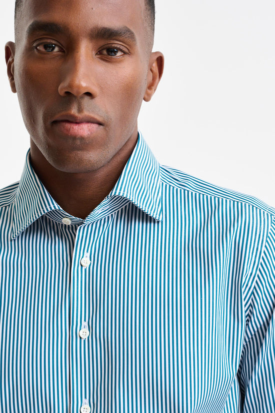 Green Stripped 100% Cotton Poplin Formal Shirt - Image 2