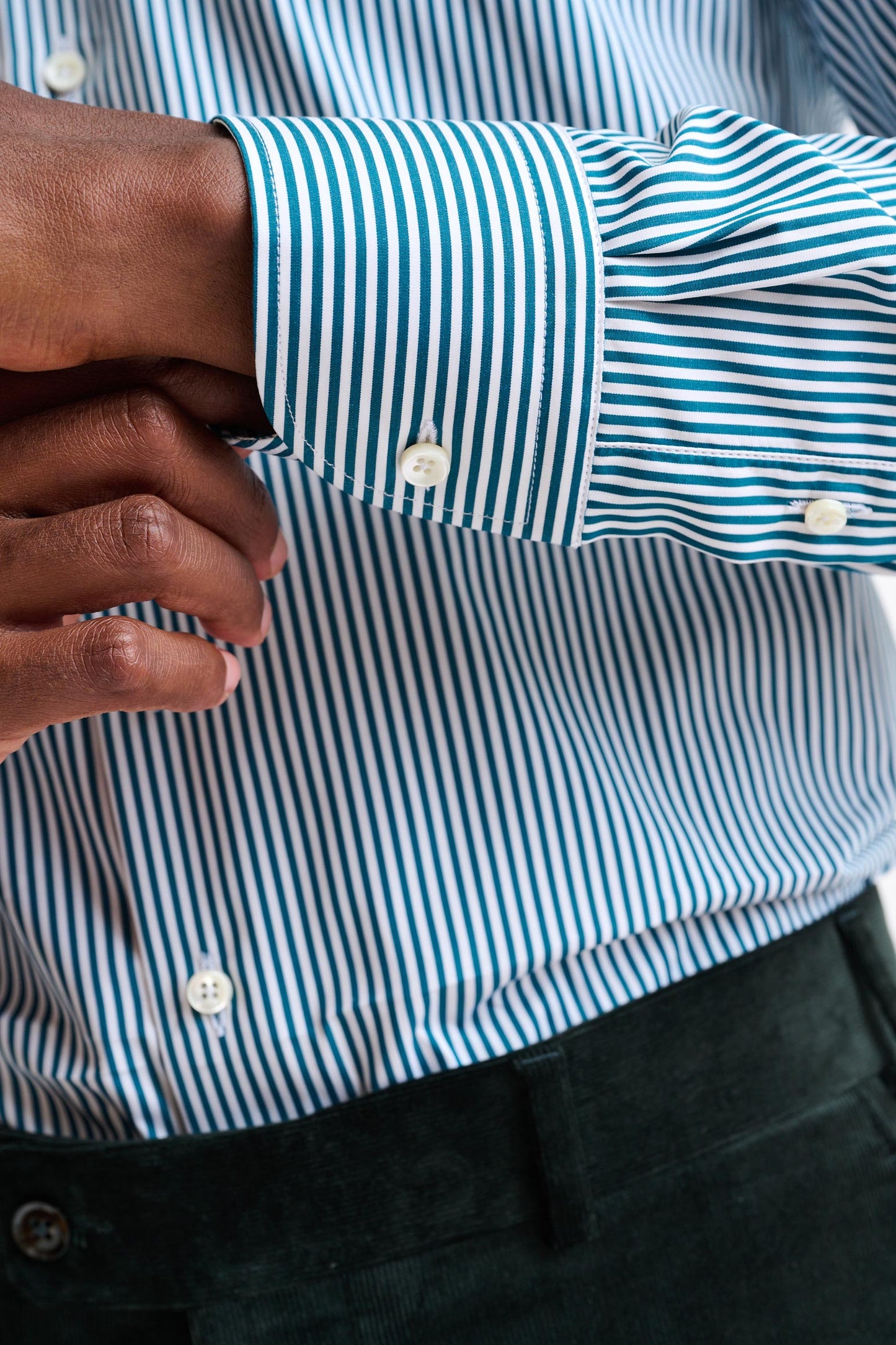 Green Stripped 100% Cotton Poplin Formal Shirt - Image 3