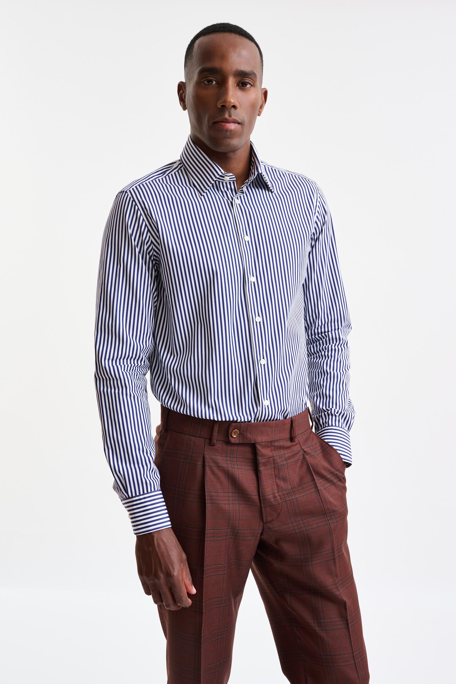 Stripped Blue & White Cotton Poplin Formal Shirt - Image 1