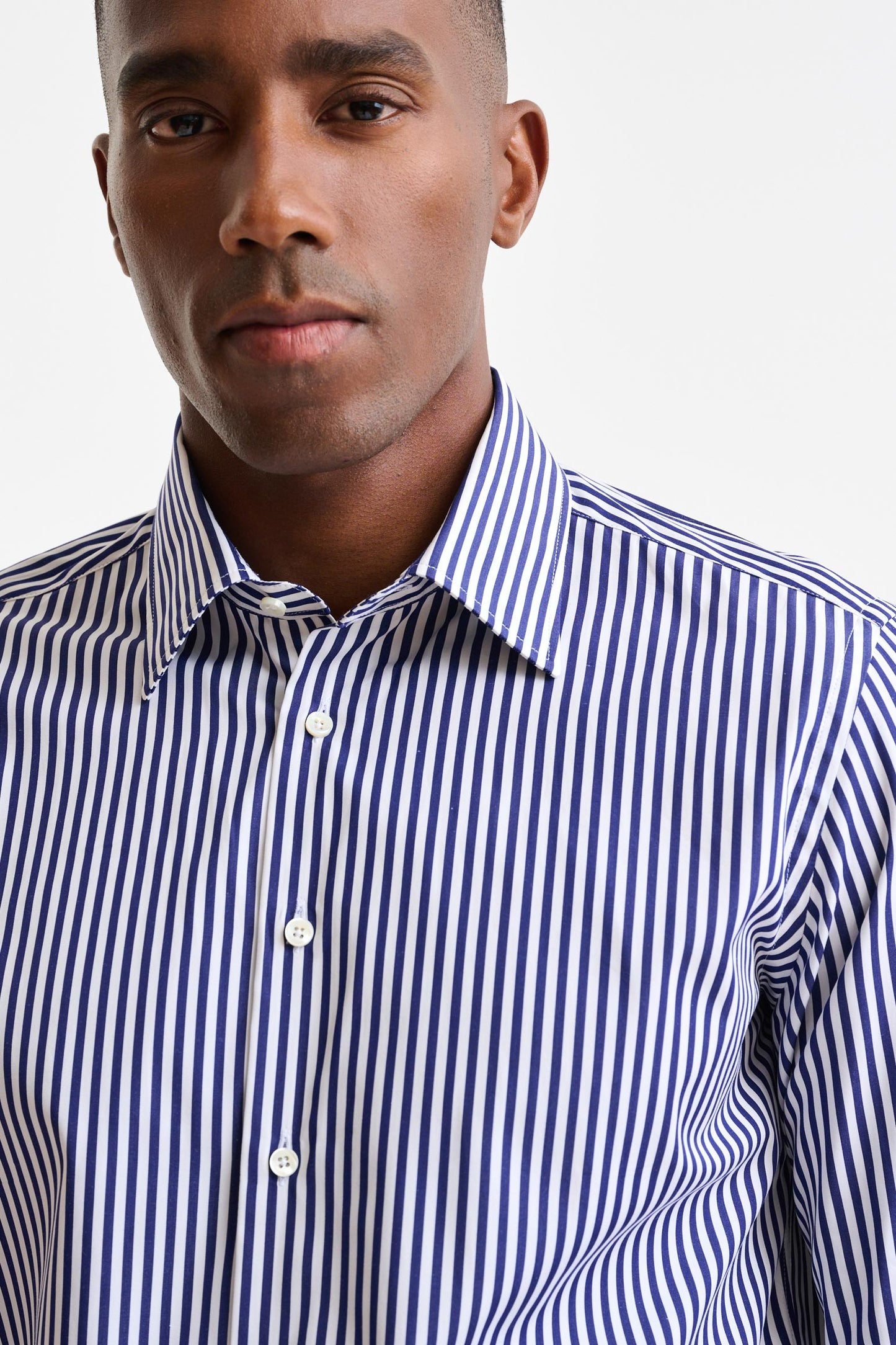 Stripped Blue & White Cotton Poplin Formal Shirt - Image 2