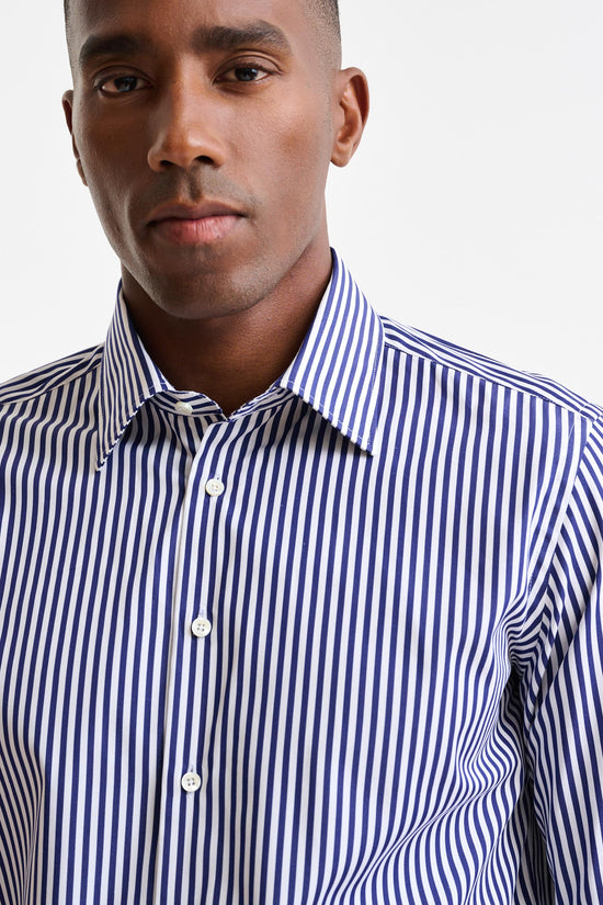 Stripped Blue & White Cotton Poplin Formal Shirt - Image 2