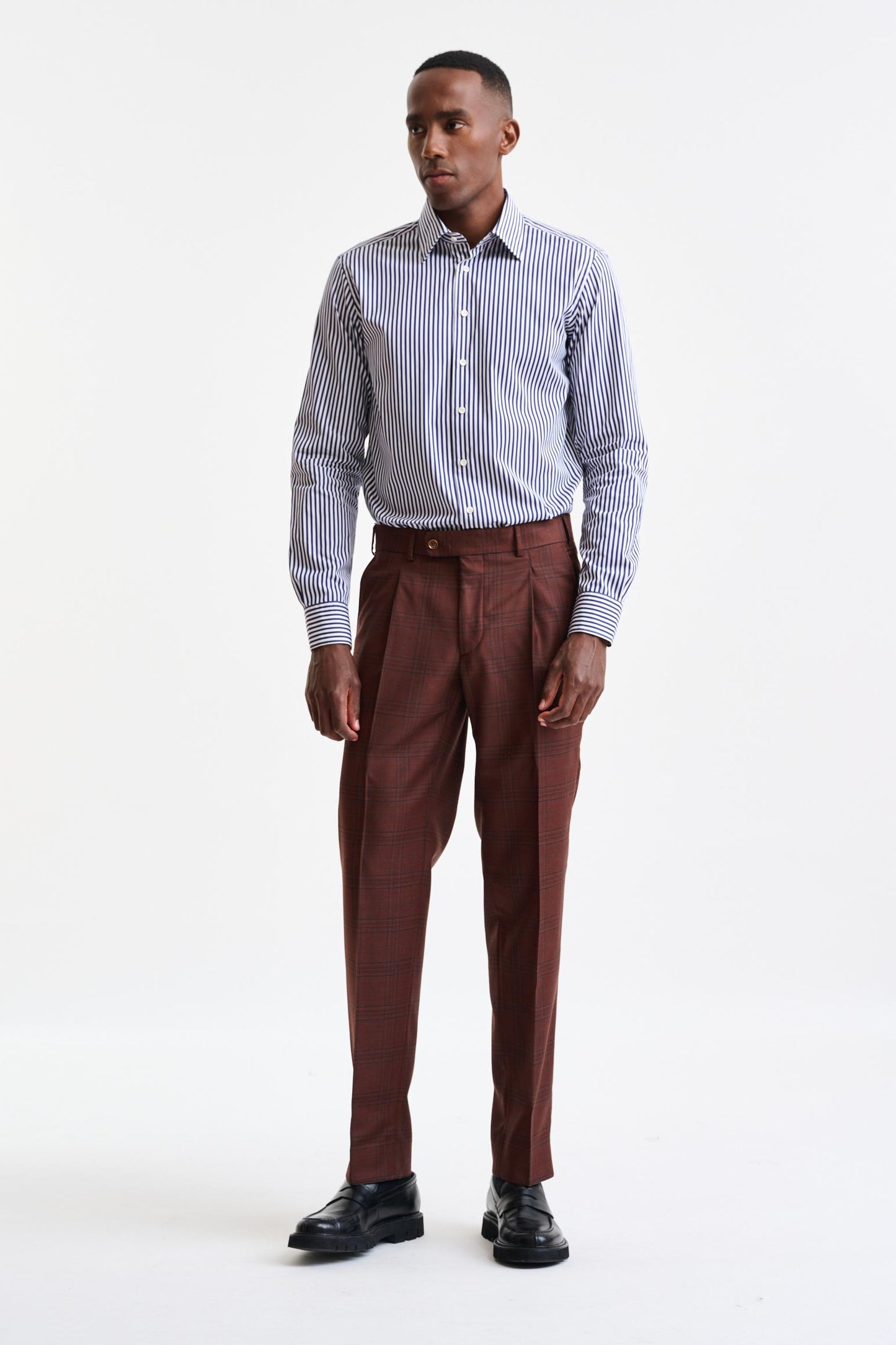 Stripped Blue & White Cotton Poplin Formal Shirt - Image 4