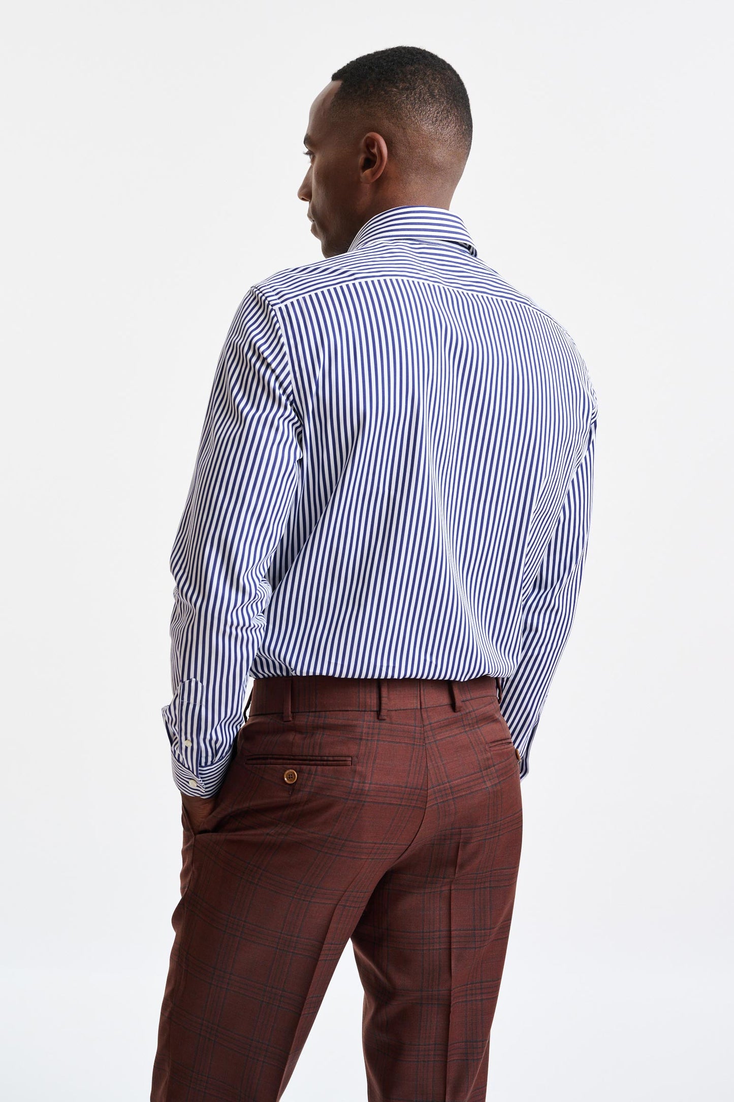 Stripped Blue & White Cotton Poplin Formal Shirt - Image 5