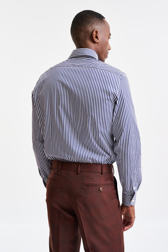 Stripped Blue & White Cotton Poplin Formal Shirt - Image 6