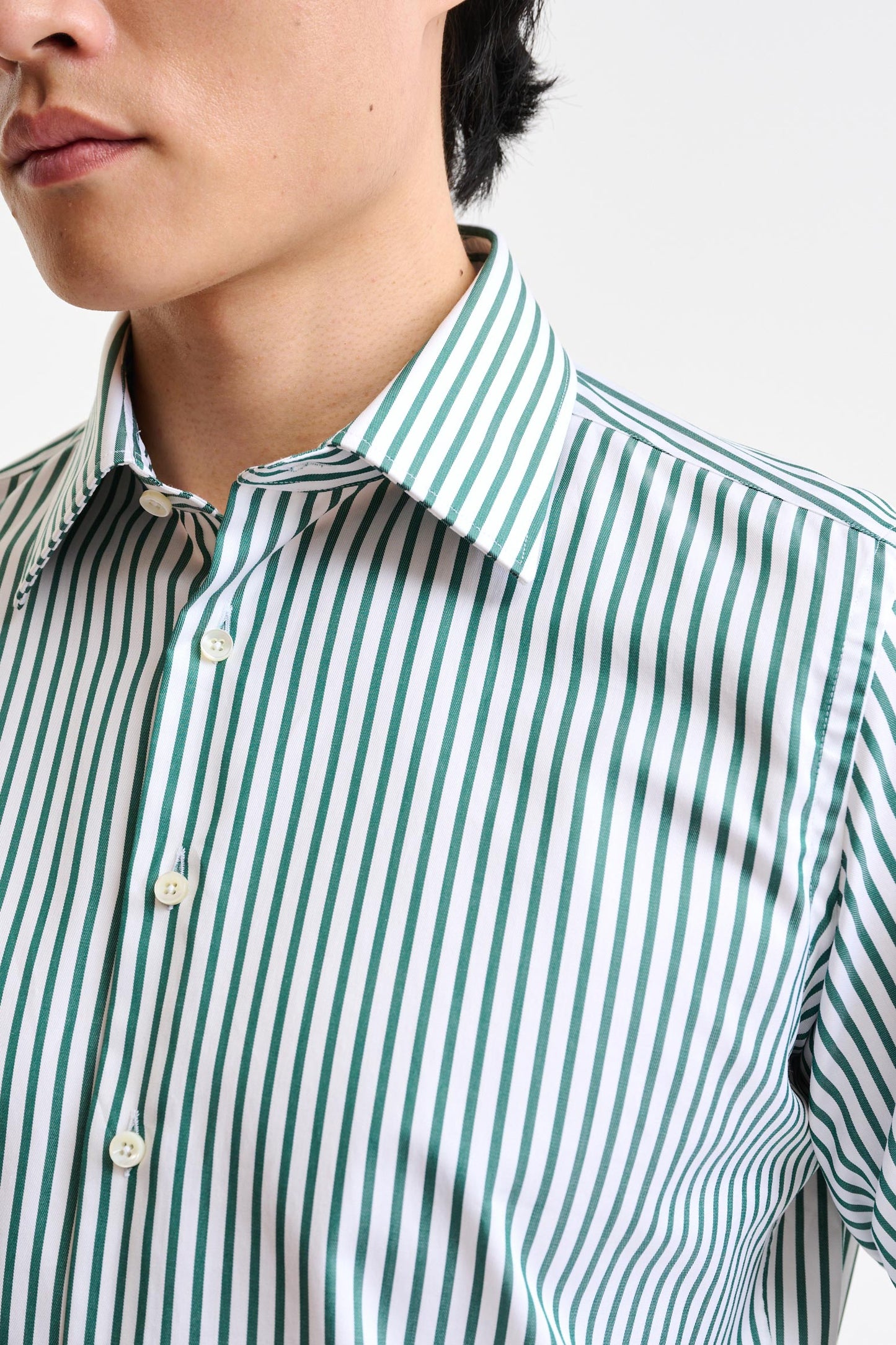 Green & White Stripped 100% Cotton Twill Formal Shirt - Image 2