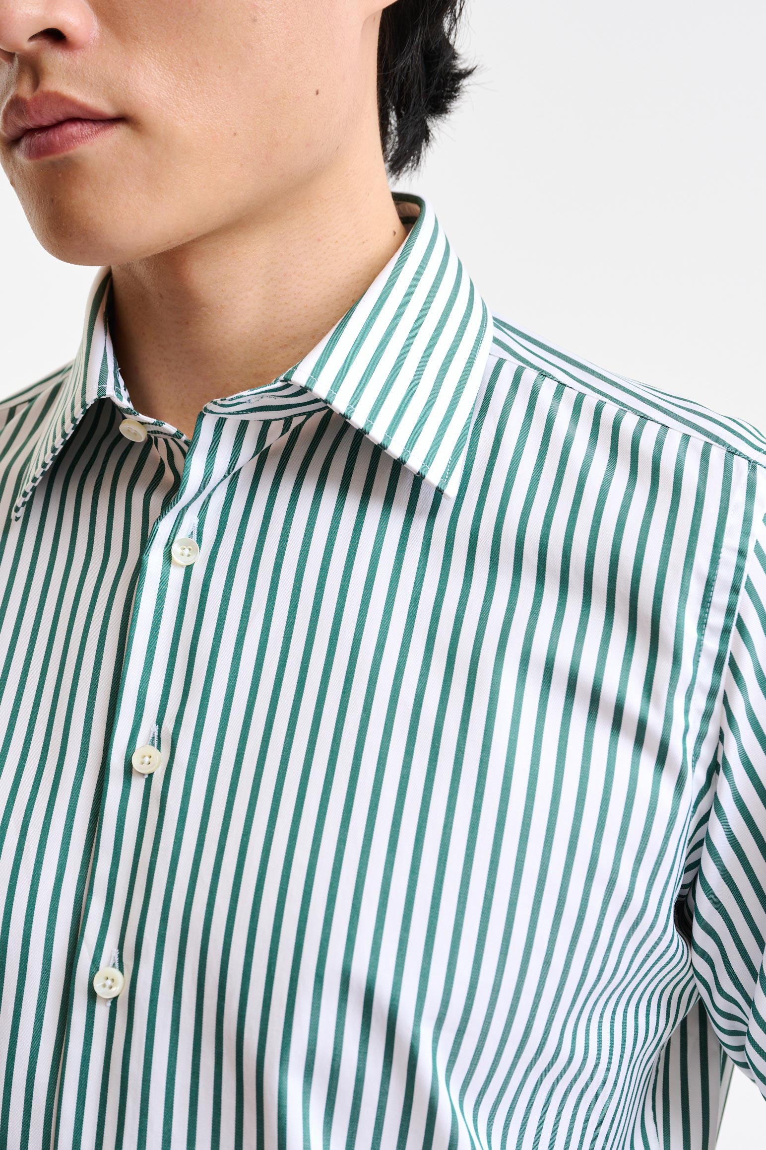 Green & White Stripped 100% Cotton Twill Formal Shirt - Image 2