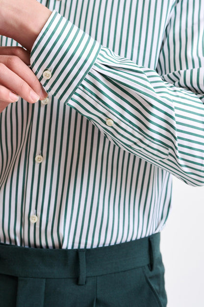 Green & White Stripped 100% Cotton Twill Formal Shirt - Image 3