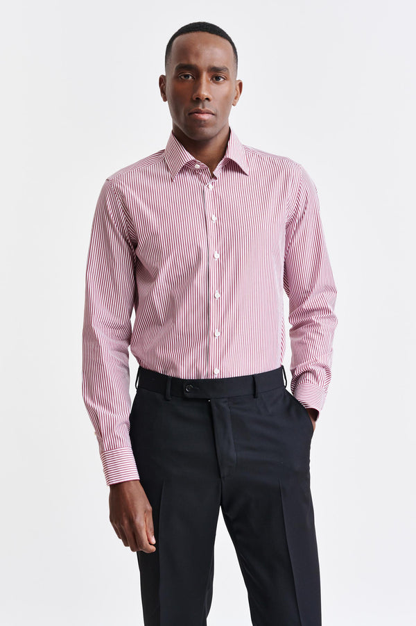 White-Red Stripes Cotton Poplin Formal Shirt