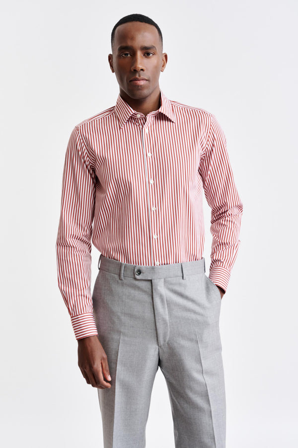 Chemise Habillée En Popeline De Coton À Rayures Rouges Et Blanches