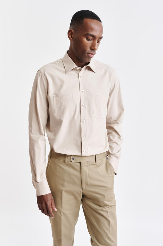 Plain Beige Cotton Twill Formal Shirt Image 1