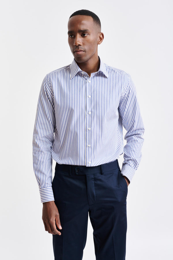 Medium White & Blue Stripes Cotton Pin Point Formal Shirt
