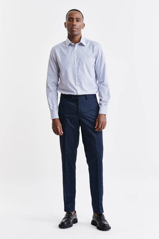 Medium White & Blue Stripes Cotton Pin Point Formal Shirt Image 2