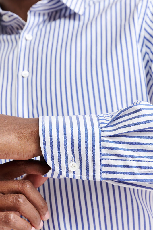 Medium White & Blue Stripes Cotton Pin Point Formal Shirt Image 3