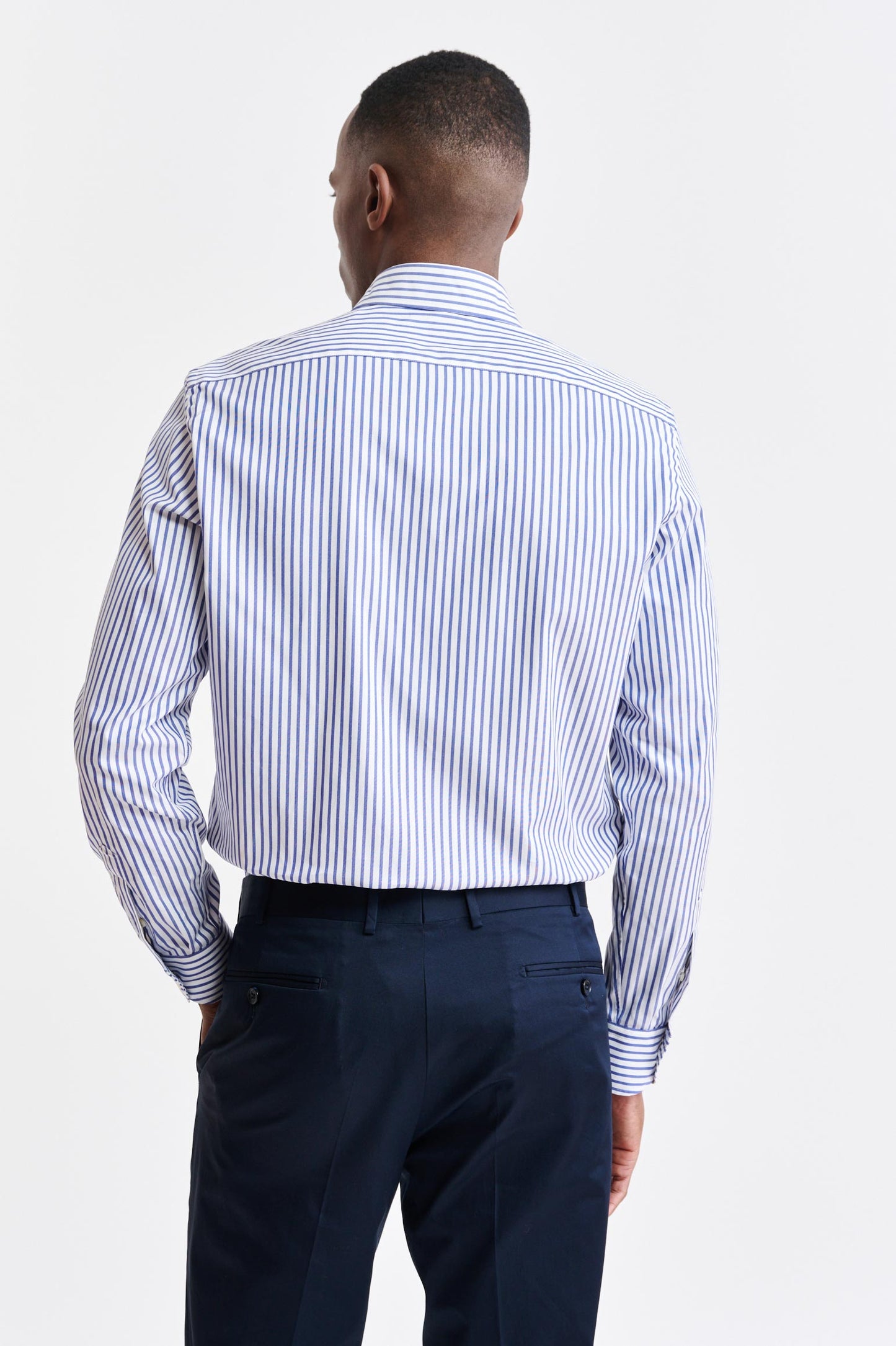 Medium Wit-blauw Gestreept Katoenen Pinpoint Overhemd