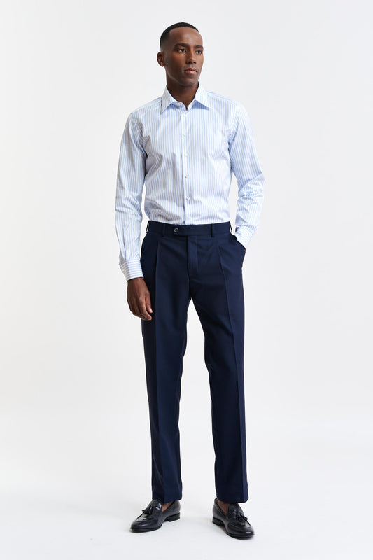 Light Blue & White Stripes Cotton Twill Formal Shirt Image 2