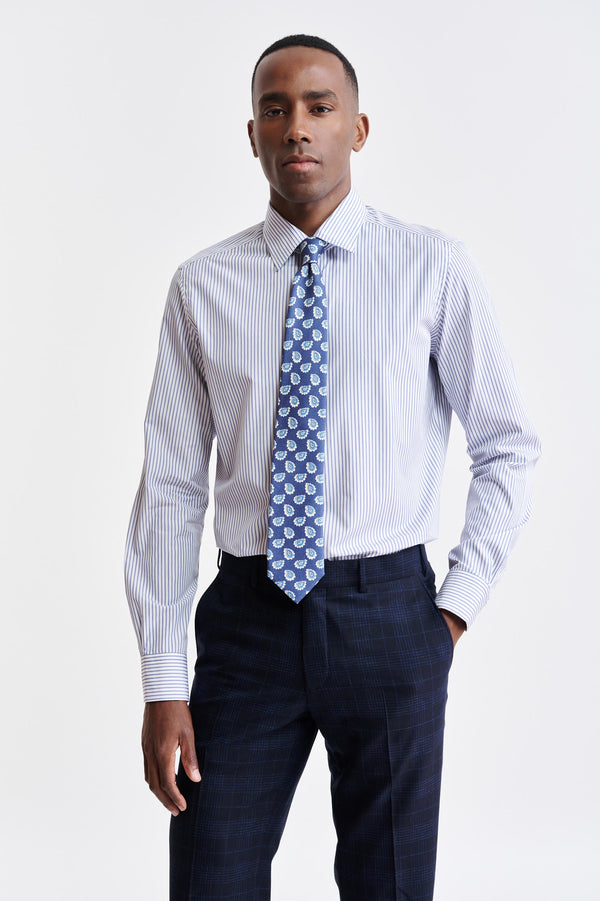 Chemise Habillée En Popeline De Coton À Rayures Bleu Foncé