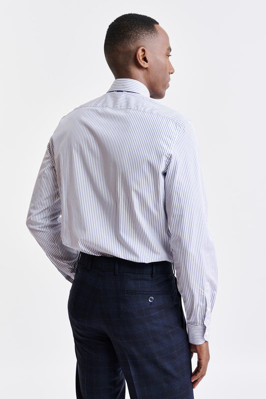 Dark Blue Stripes Cotton Poplin Formal Shirt Image 3