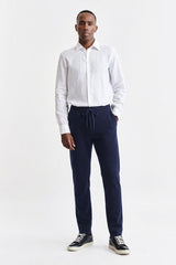 Middelblauwe Broek Met Trekkoord Cashmere Cotton