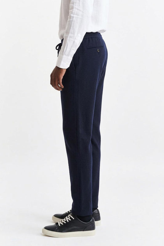 Medium Blue Drawstring Trousers Cashmere Cotton