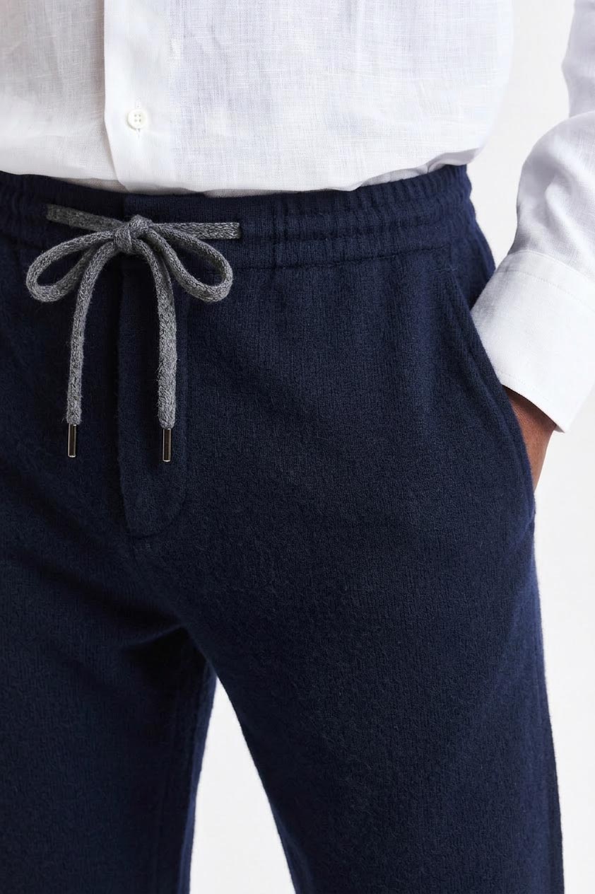 Middelblauwe Broek Met Trekkoord Cashmere Cotton