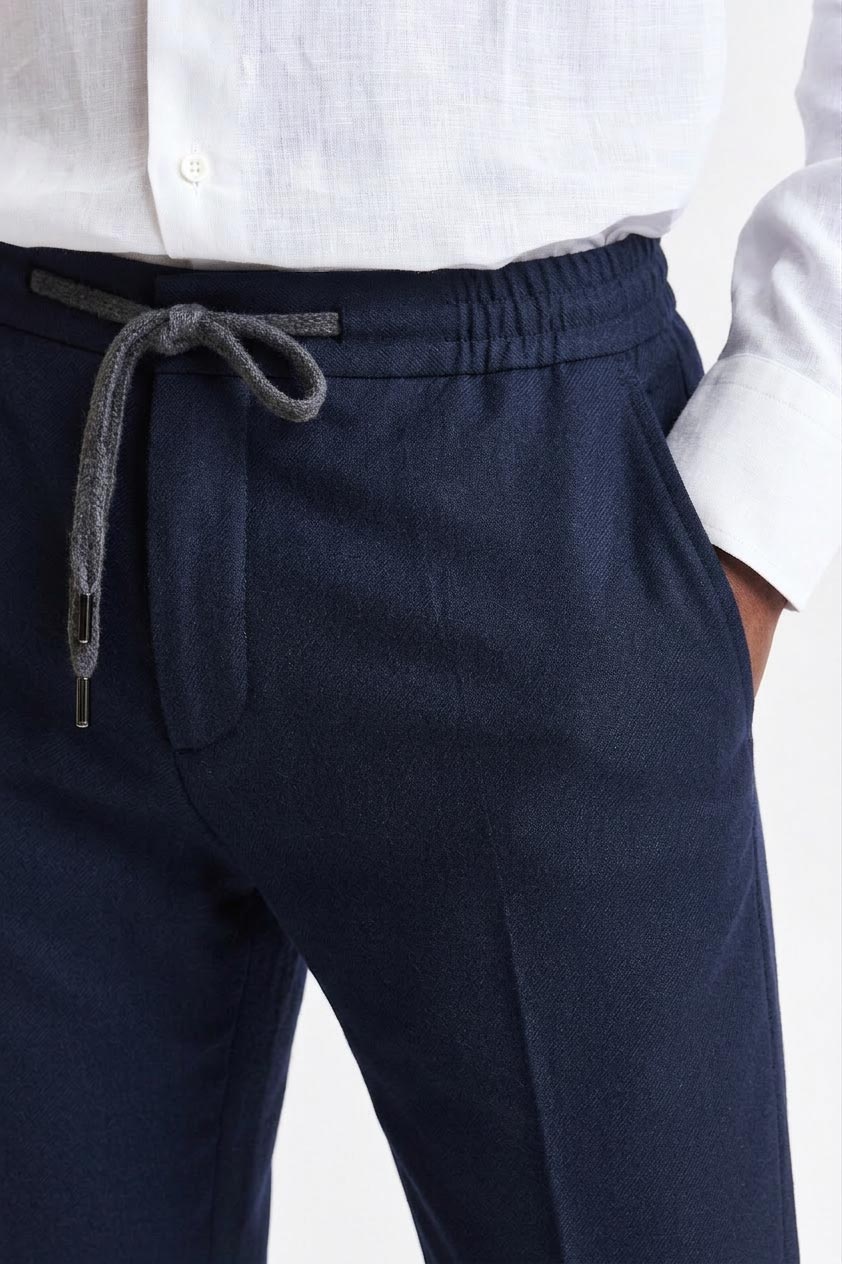 Donkerblauwe Katoenen Broek Met Trekkoord Cashmere Denim