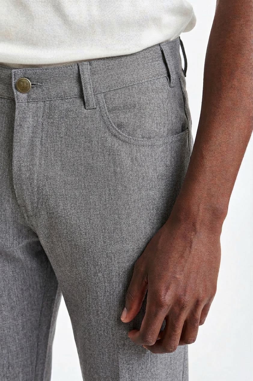 Pantalón Gris Claro 100% Lana Con Cinco Bolsillos New Deluxe