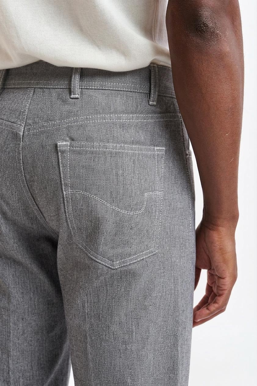 Pantalón Gris Claro 100% Lana Con Cinco Bolsillos New Deluxe