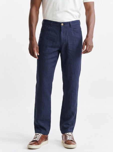 Dark Blue 100% Linen Five Pocket Trousers Pure Linen - 1