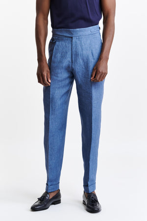 Pantalones Gurkha 100% Lino Azul Oscuro Pure Linen