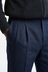 Donkerblauwe 100% Linnen Signature-Broek Pure Linen