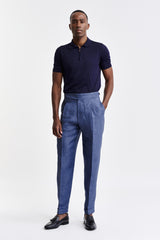 Pantalones Gurkha 100% Lino Azul Oscuro Pure Linen