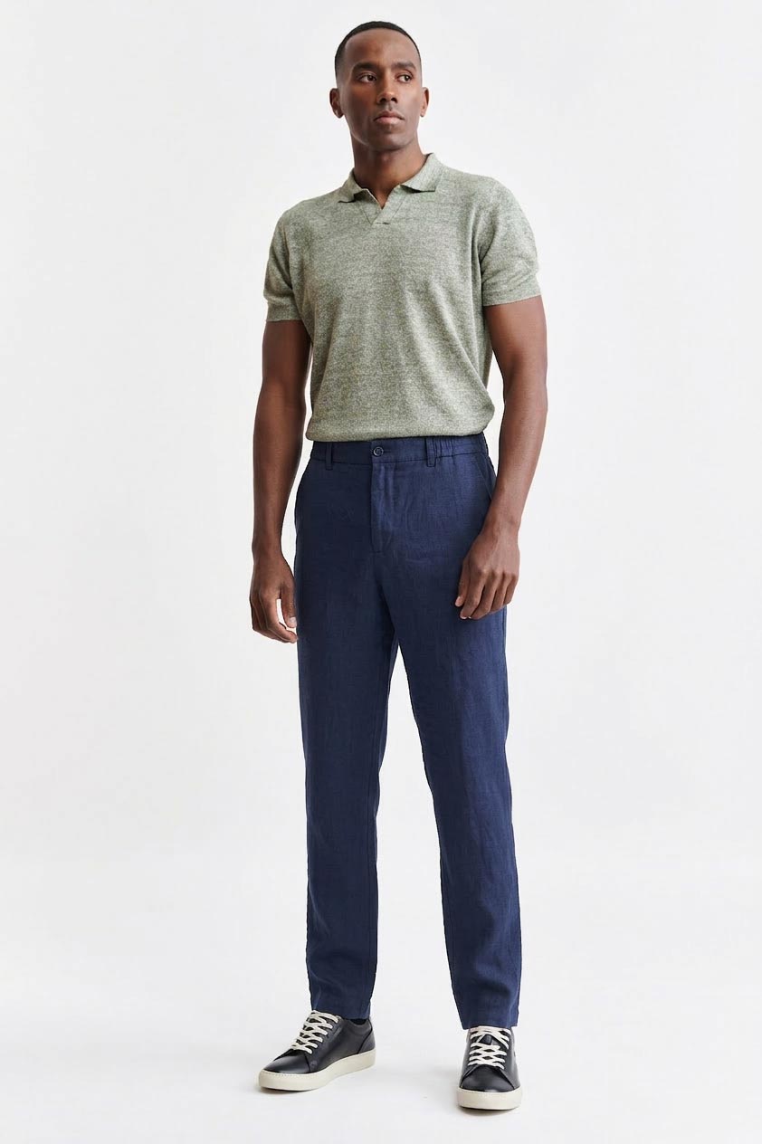 Donkerblauwe 100% Linnen Broek Met Trekkoord Pure Linen