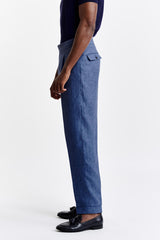 Pantalones Gurkha 100% Lino Azul Oscuro Pure Linen