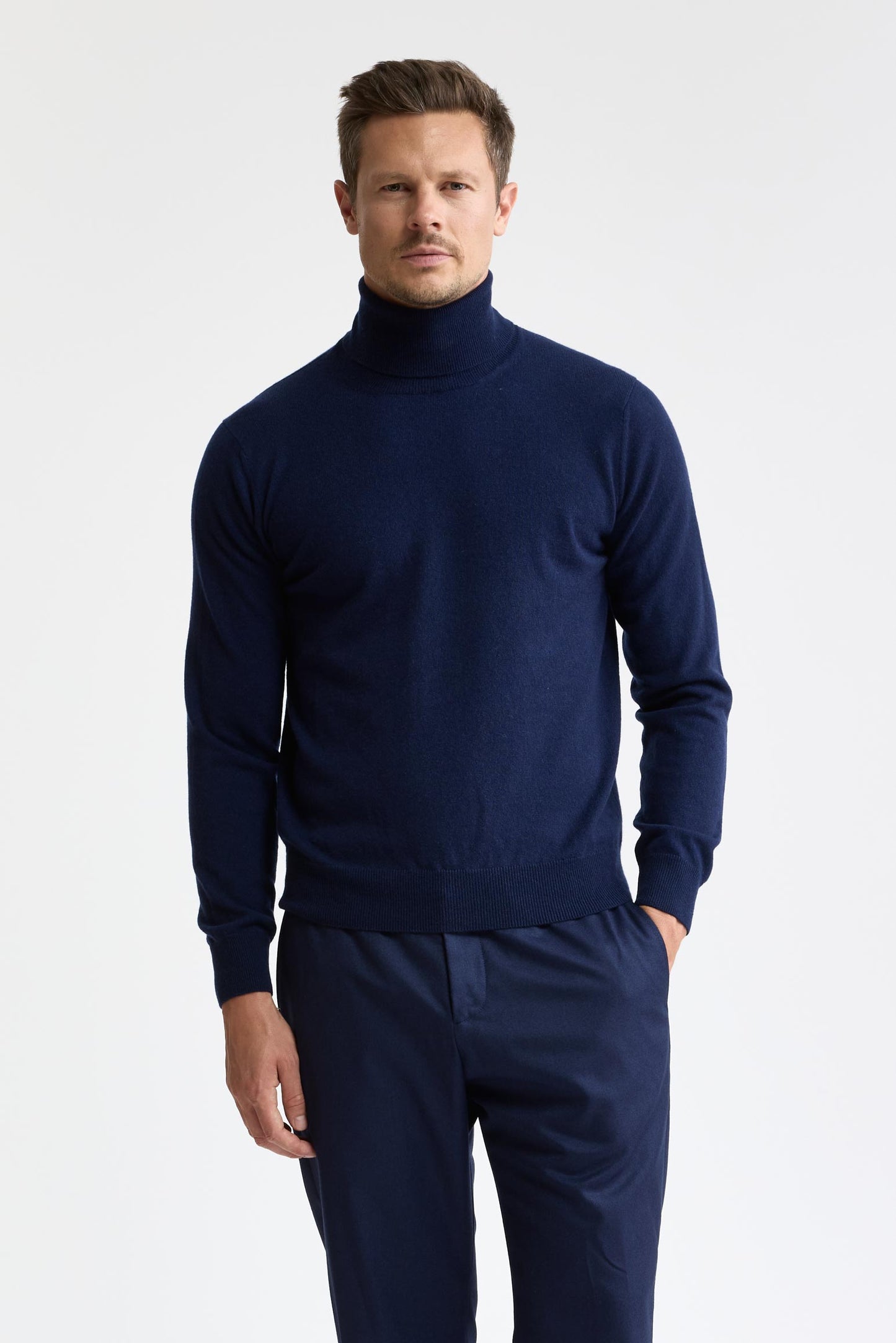 Pull à col roulé Drumberg en 100 % cachemire, bleu Neptune