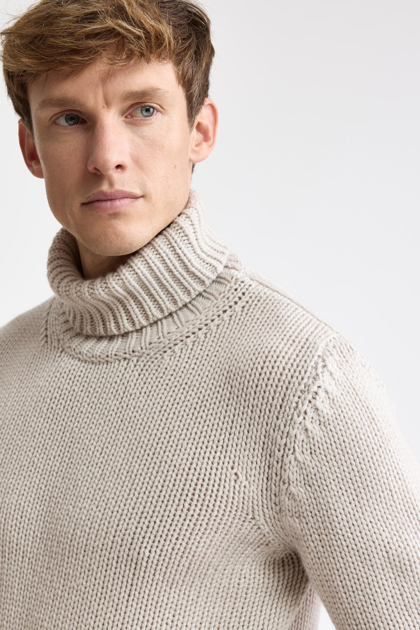 Greige 100% Cashmere Banbury Rollneck Sweater
