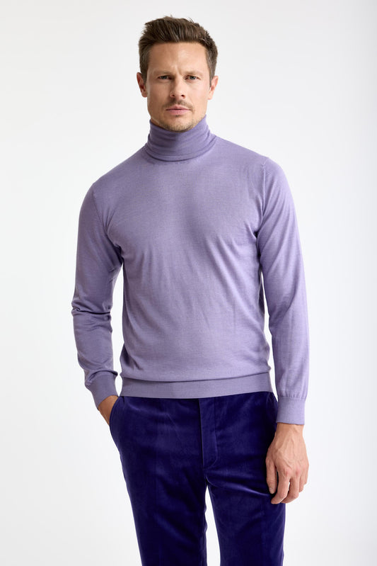 Pull à col rond Telford en cachemire et soie, couleur lavande douce