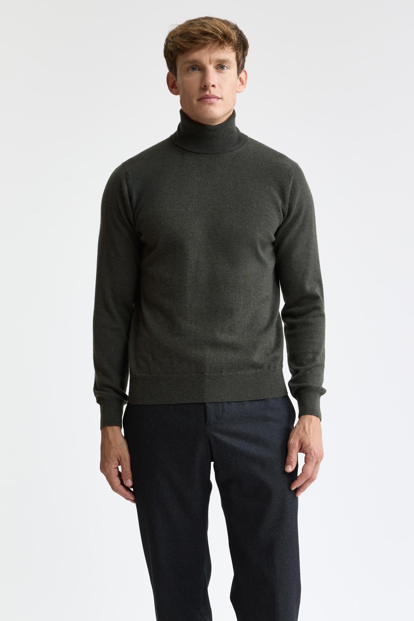 Militärgrün 100 % Kaschmir Drumberg Rollkragenpullover