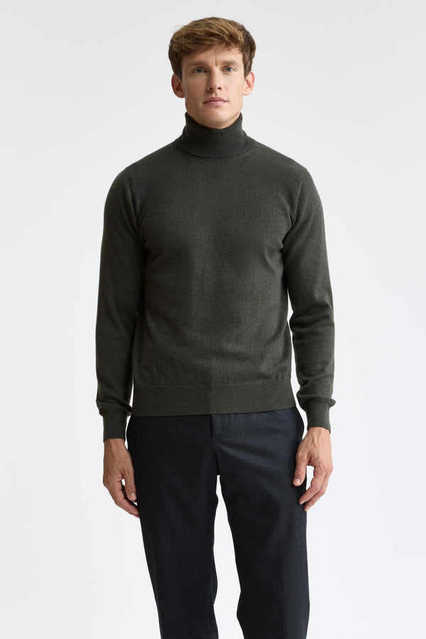 Militärgrün 100 % Kaschmir Drumberg Rollkragenpullover