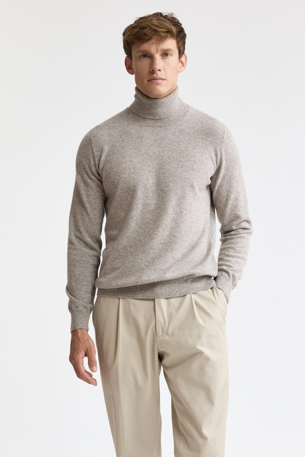 Beige-melierter Rollkragenpullover aus Wolle und Kaschmir „Drumberg“