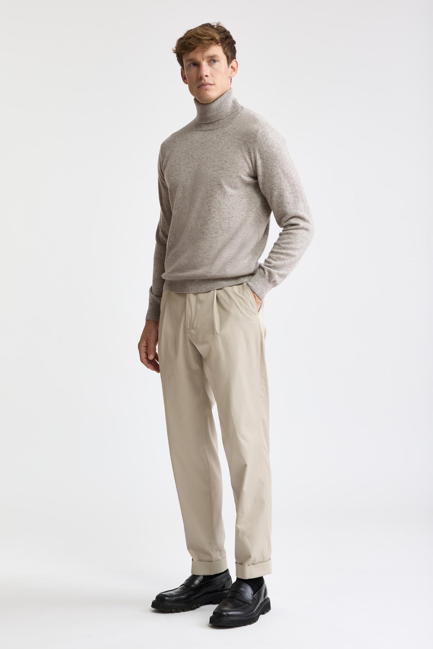 Beige-melierter Rollkragenpullover aus Wolle und Kaschmir „Drumberg“
