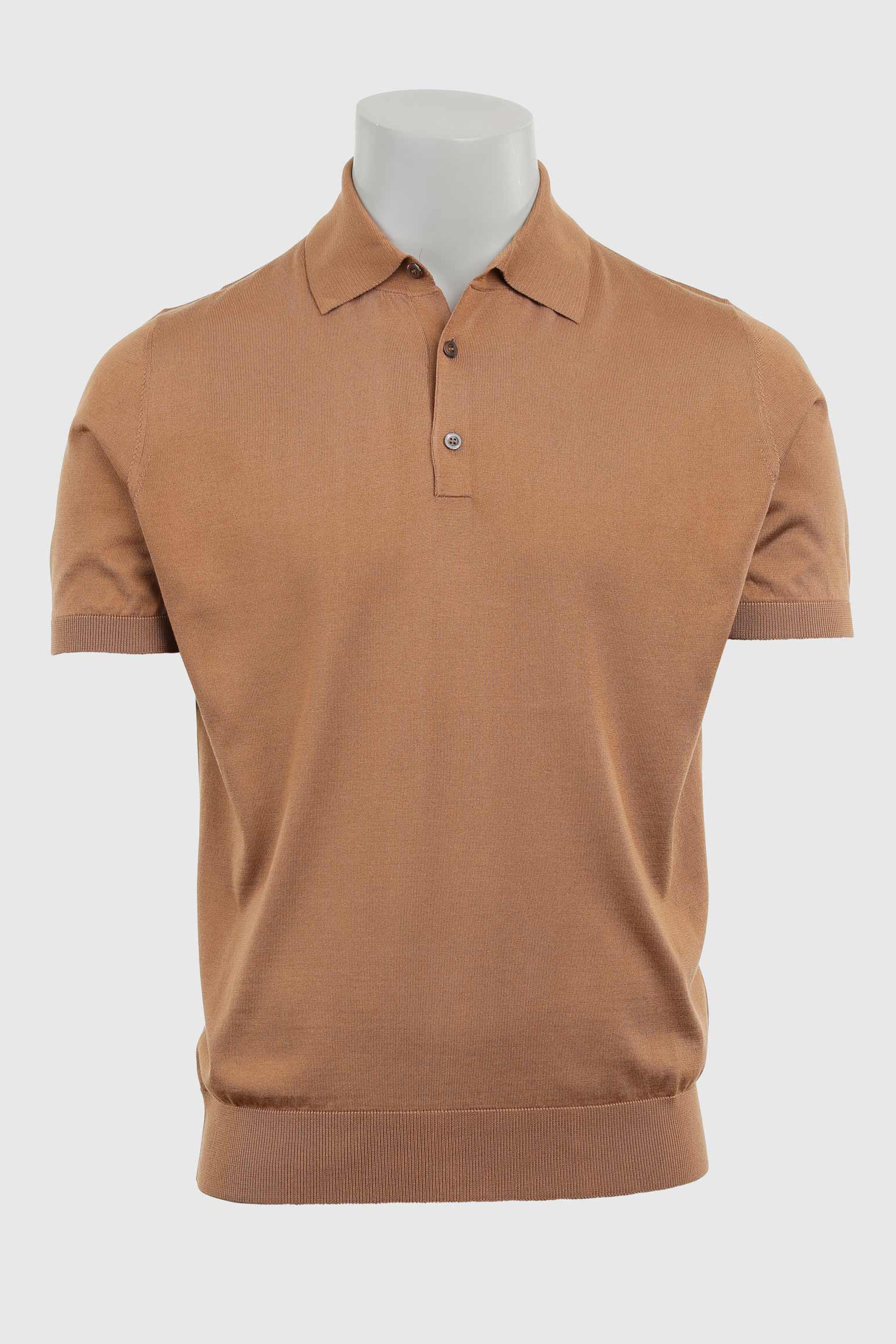 Tobacco Silk Knitted Kendal Short Sleeve Button Polo Shirt